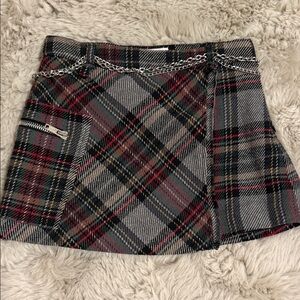 Zara Gray Plaid Skirt with Chain Detail